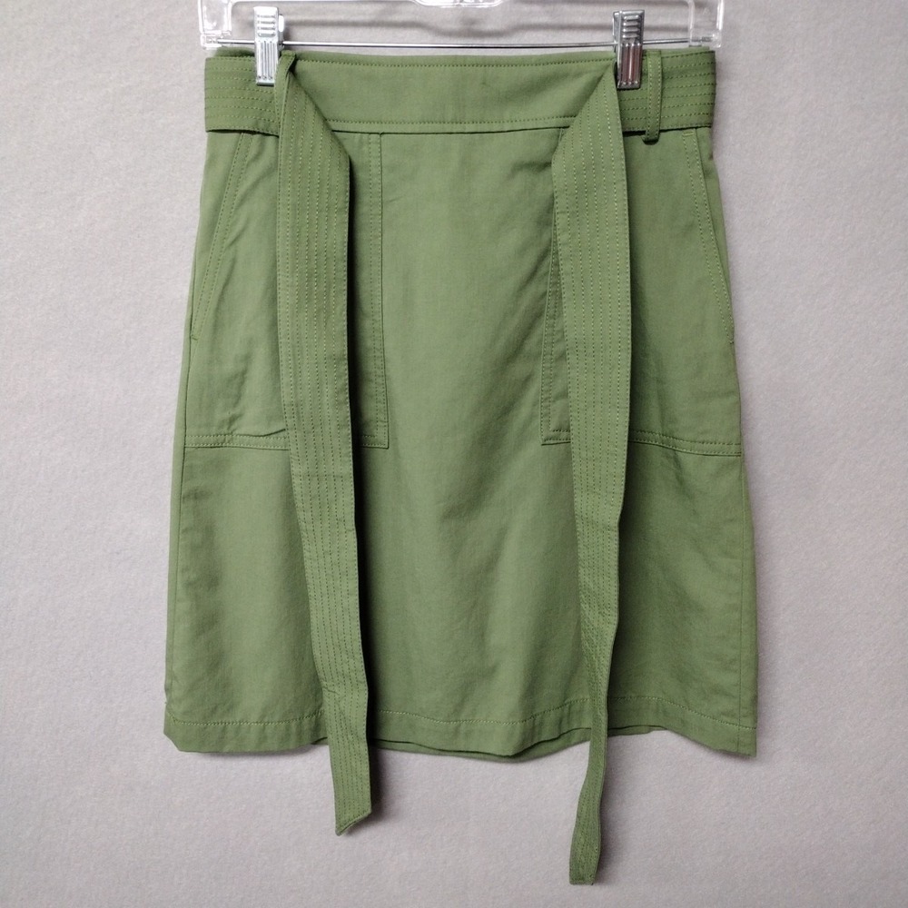 J.Crew Women 0 Skirt Olive Green Belted Lined Pockets Zip AL213 NWT